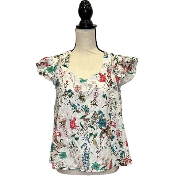 NWOT Sanctuary Womens Cotton Floral Print Cold Shoulder Blouse Eyelet Lace MED - Picture 2 of 7